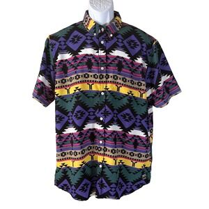 WeSC Button Down Shirt Mens Large Multicolor Oden Blanket Geometric Aztec Print